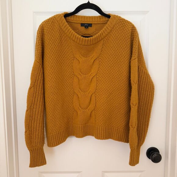 Women J.Crew Cable Knit Balloon Sleeve Sweater in Camel Size Small - Picture 1 of 7